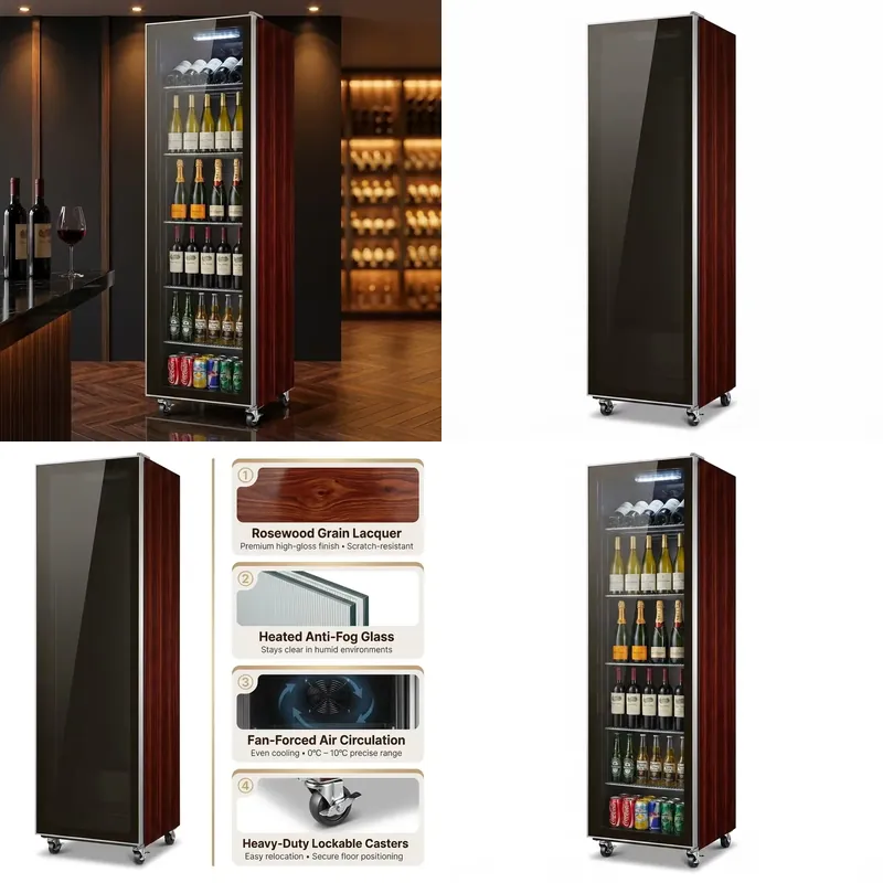 Wine Beer Cooler Fridge - SFW-Zertifizierter Weinkühlschrank mit Rosenholz-Finish, Einzelglastür, Vertikaler