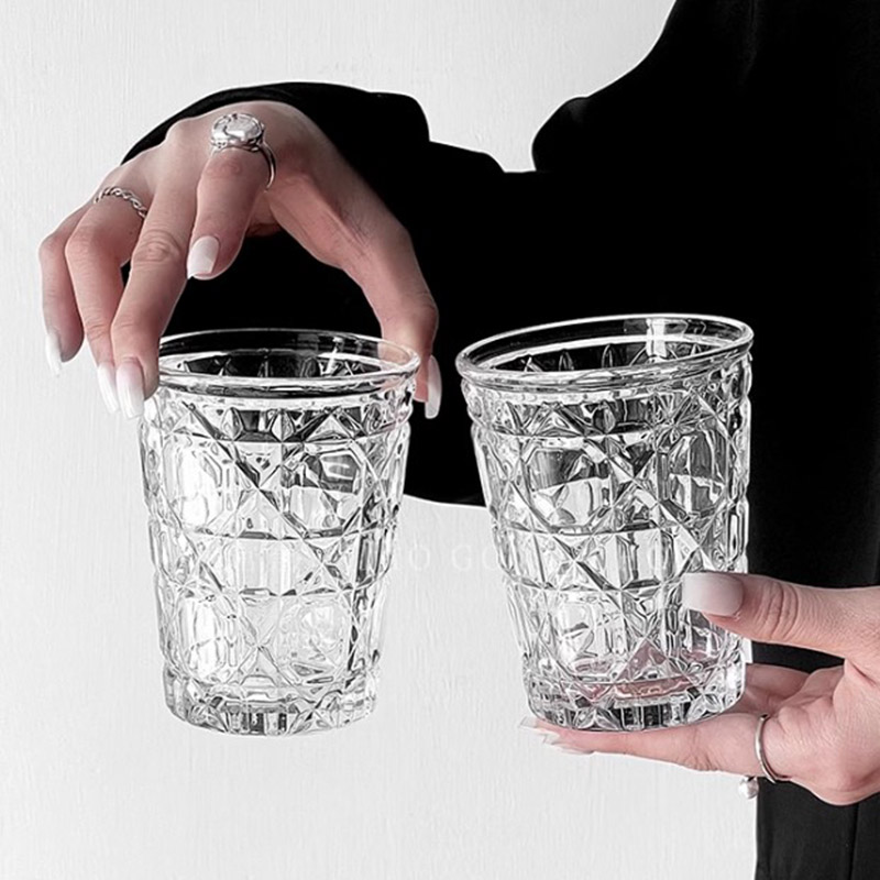 Wine Beer Glass - 2 stücke 310ml Vintage Diamant gemustert