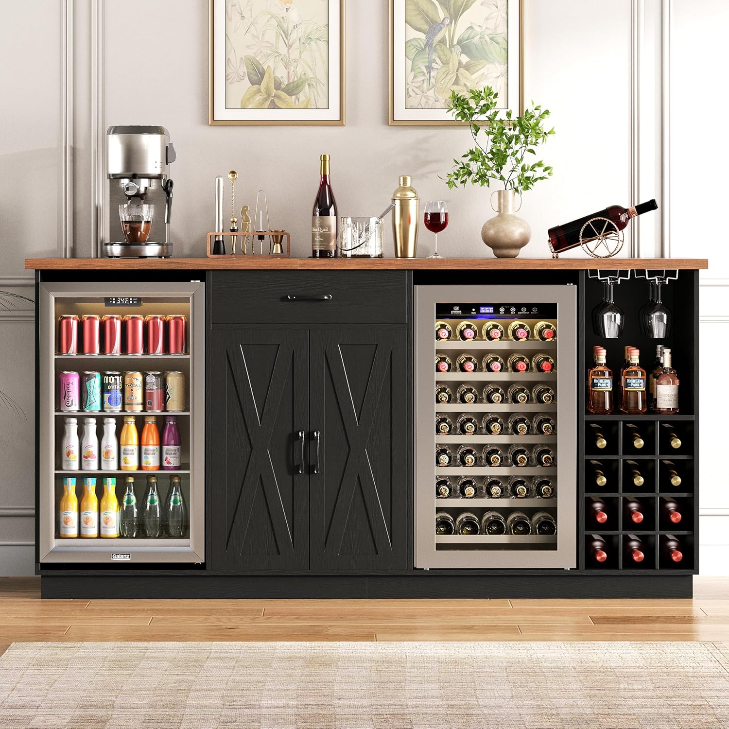 Wine Beer Liquor - 78,74 Zoll großer Kaffeebar-Schrank mit Kühlfach,