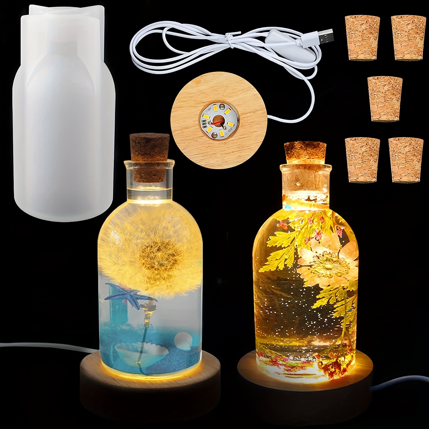 Bottle Stopper Set - Drift Bottle Light Resin-Formen-Set, LED-Lampenschirm-Silikonharzform, mit