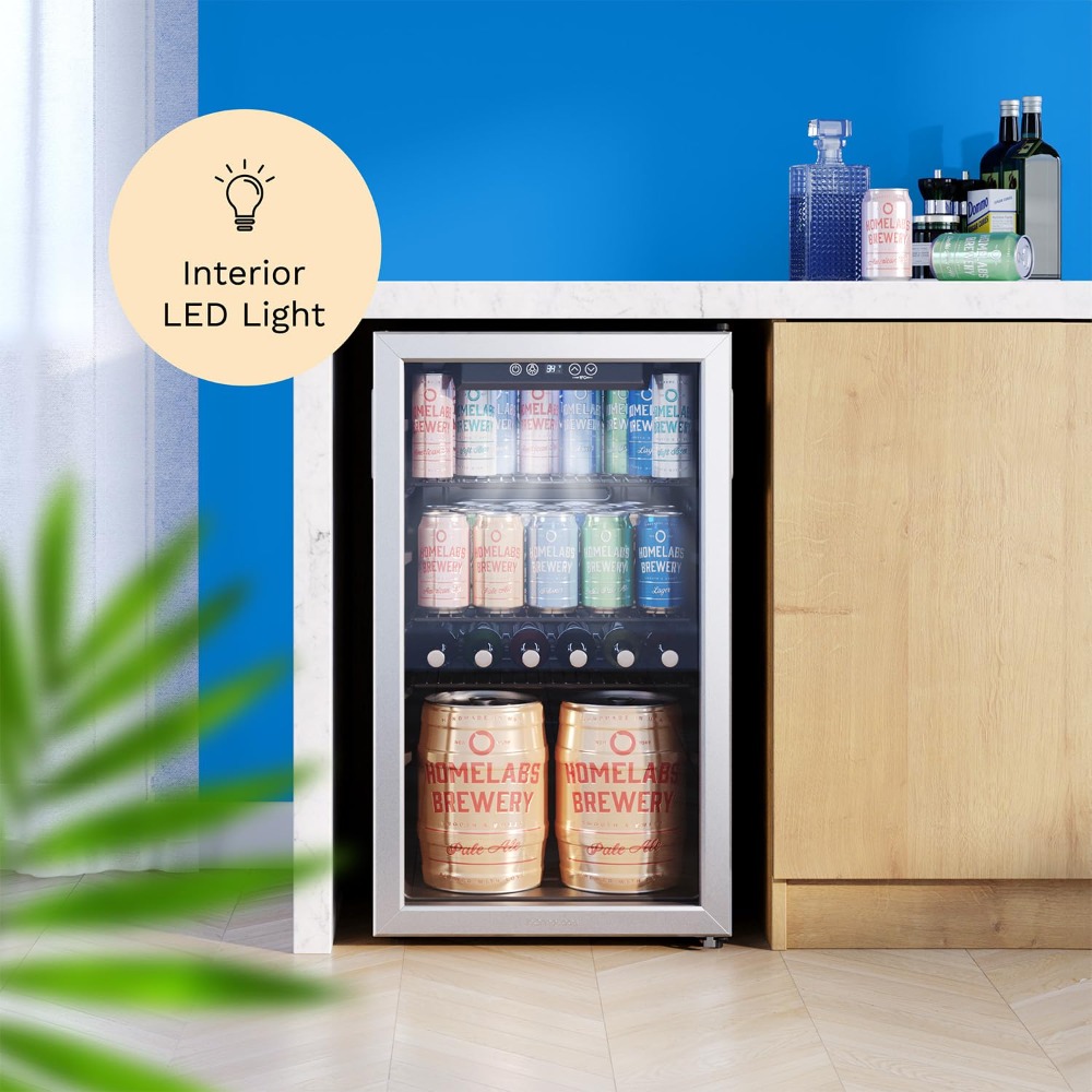Wine Beer Cooler Fridge - 120-Dosen-Mini-Getränkekühlschrank, Glastür-Kühler für Limonade, Bier &