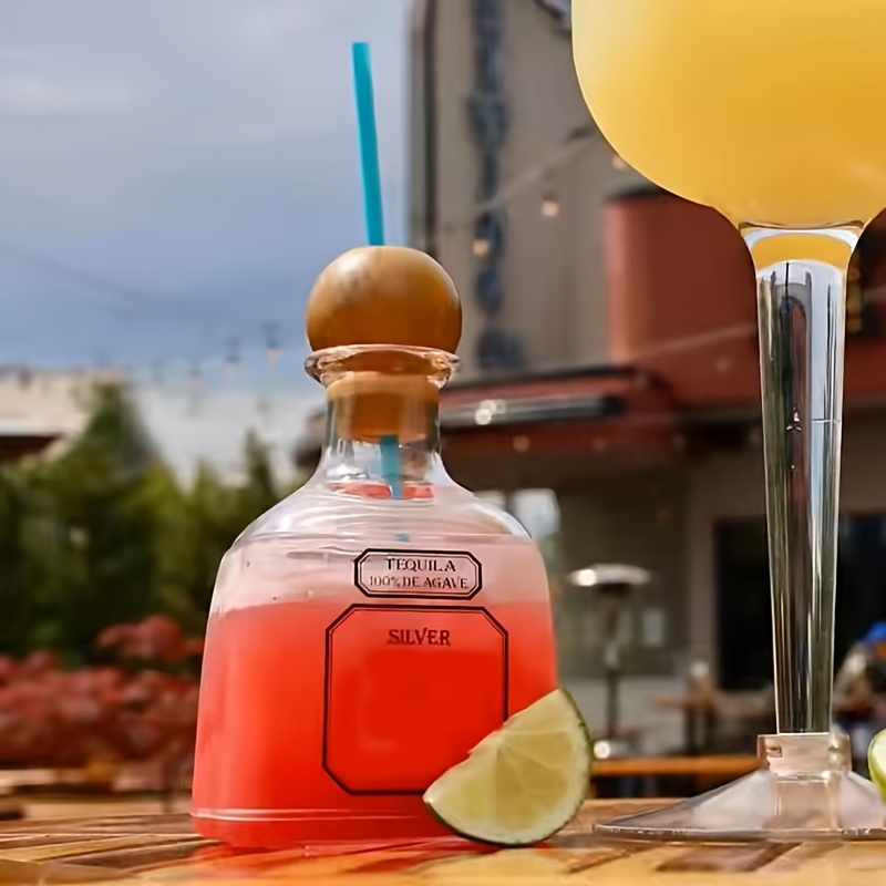 Wine Beer Liquor - 375ml Tequila-Flasche Wiederverwendbare Becher mit Strohhalm