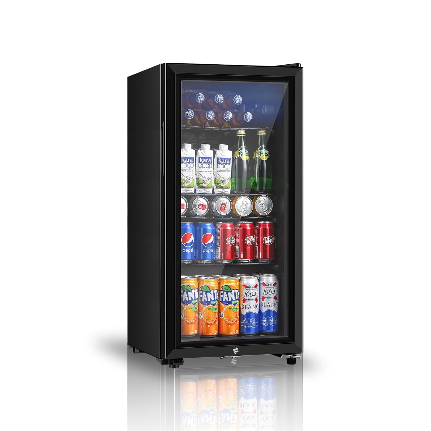 Wine Beer Cooler Fridge - Getränkekühlschrank, 3,2 Kubikfuß Mini-Kühlschrank mit Doppelglastür,