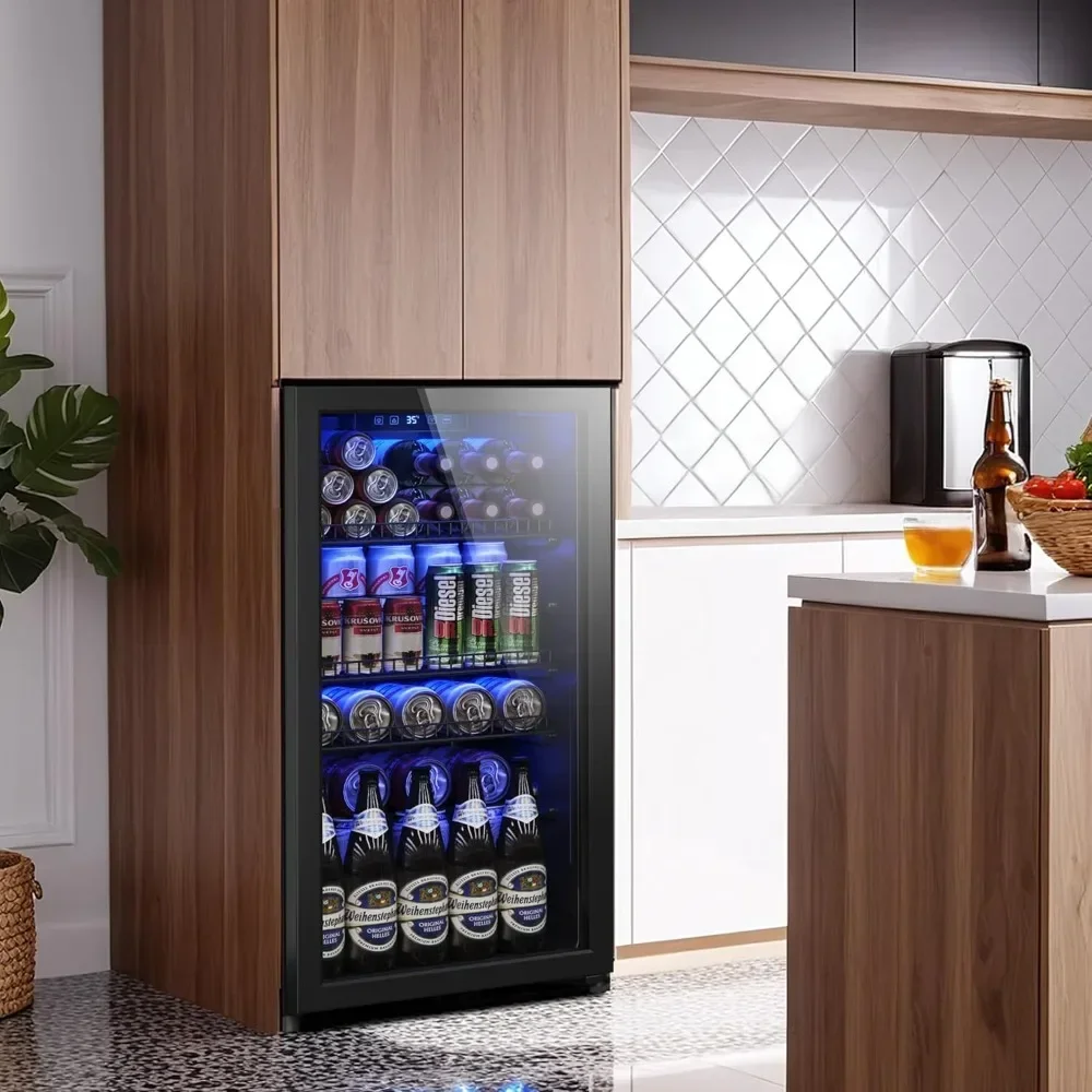 Wine Beer Cooler Fridge - Mini-Getränkekühlschrank mit Glastür, digitale Steuerung, Getränkekühler,