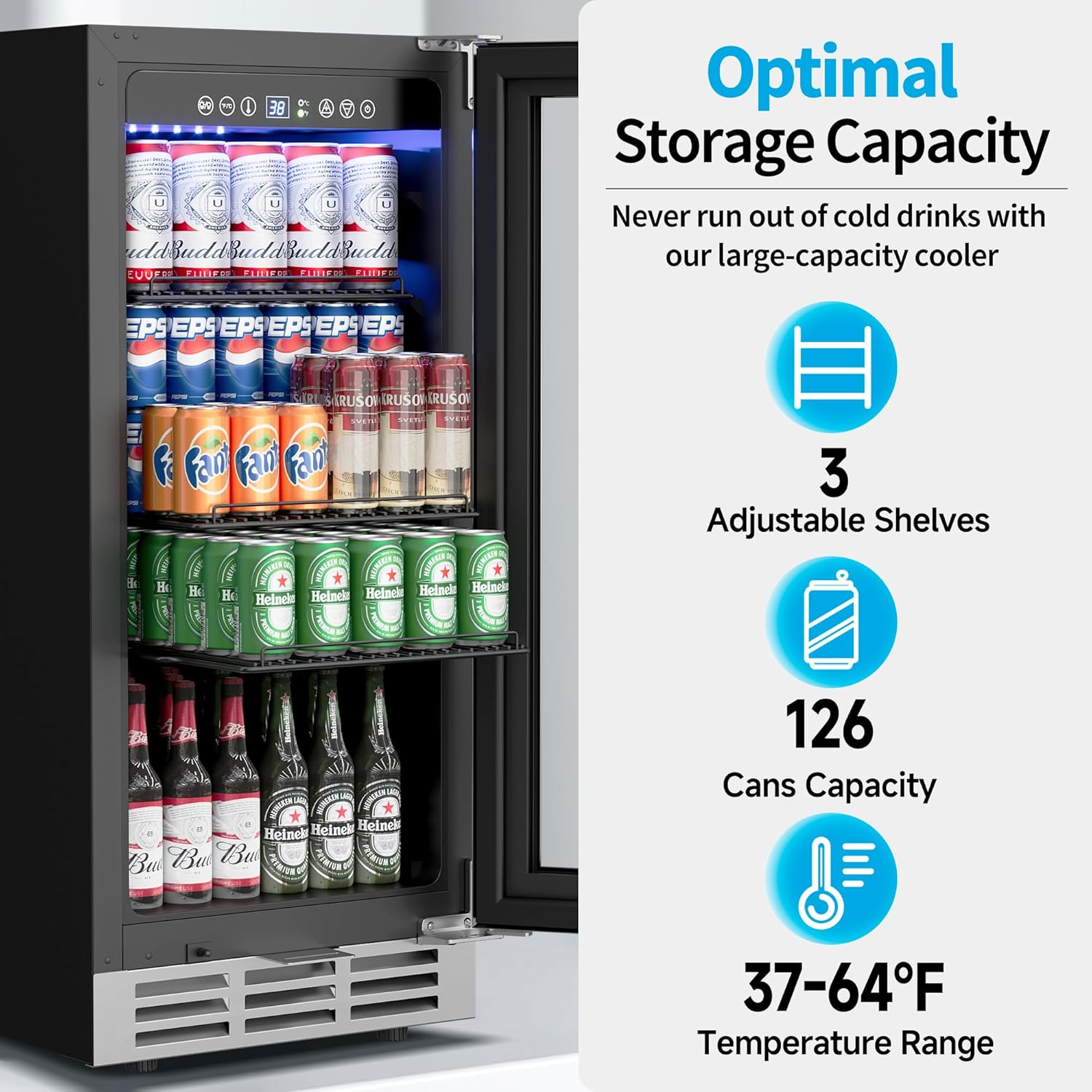 Wine And Beer Undercounter Fridge - 15 Zoll Unterbau-Getränkekühlschrank für 126 Dosen