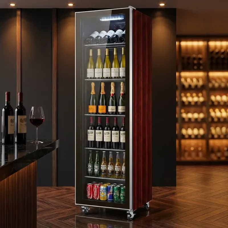 Wine Beer Cooler Fridge - YWM-zertifizierter Weinkühlschrank mit Rosenholz-Finish, Einzelglastür, Vertikaler